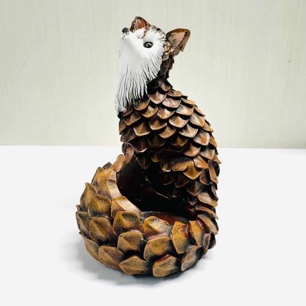 Resin Fox Votive Candle Holder Pinecone
